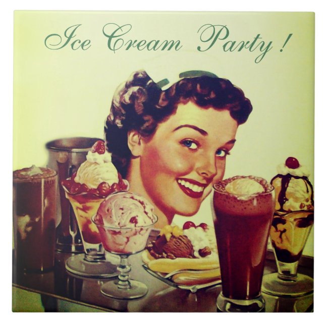ICE CREAM PARTY Girl with Tray of Ice Creams Tile (Front)