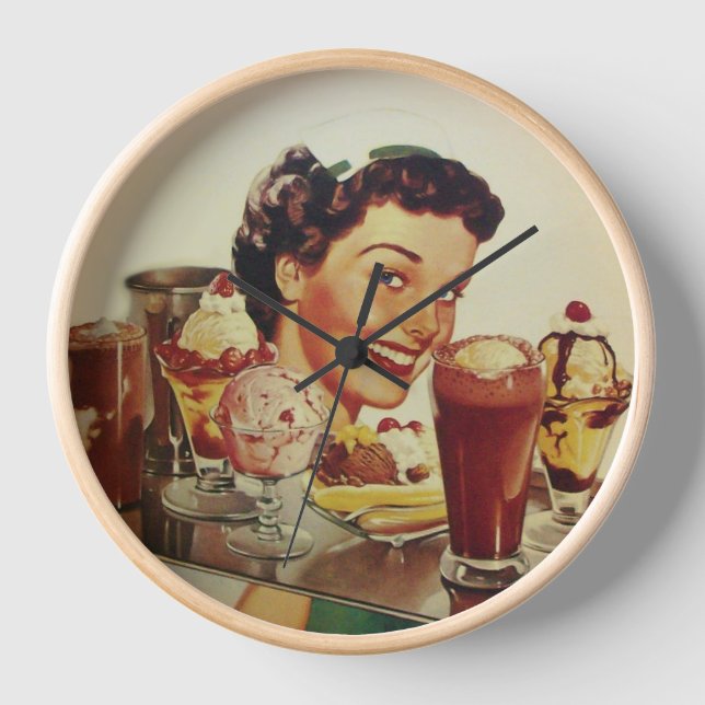 ICE CREAM PARTY Girl with Tray of Ice Creams Wall Clock (Front)