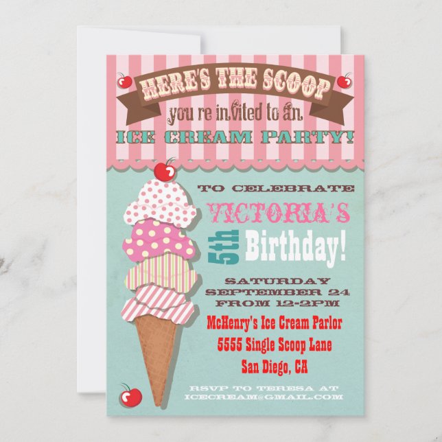 Ice Cream Party Invitation (Front)