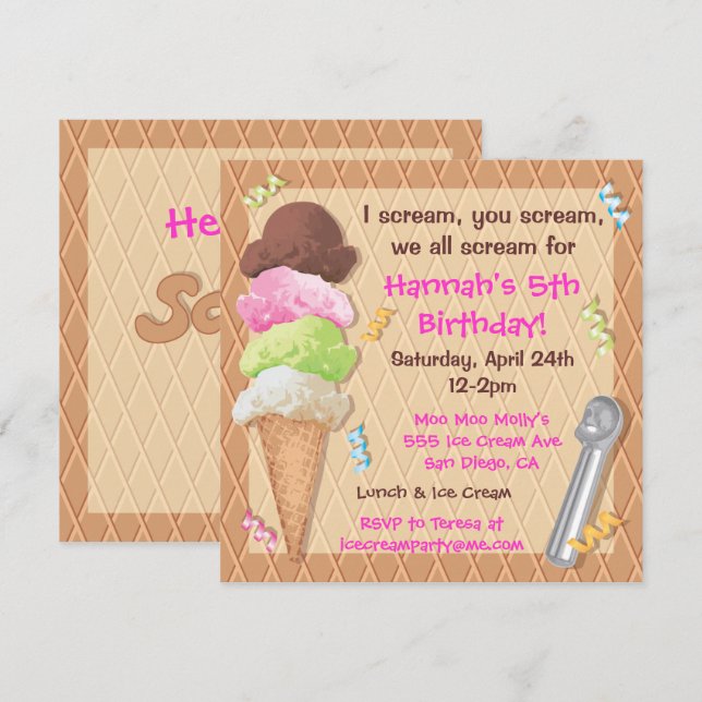 Ice Cream Party Invitation Celebration (Front/Back)