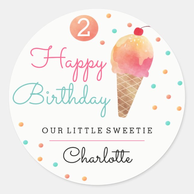 Ice Cream Party Kids Birthday Party Sticker (Front)