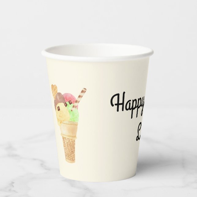Ice Cream Party Personalized Paper Cups (Front)