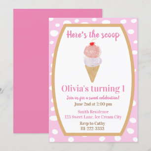 Ice Cream Party Premier anniversaire Invitation en