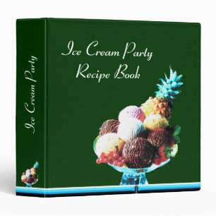 ICE CREAM PARTY  RECIPE BOOK blue red green Binder