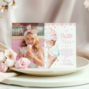 Ice cream pastel birthday photo thank you card