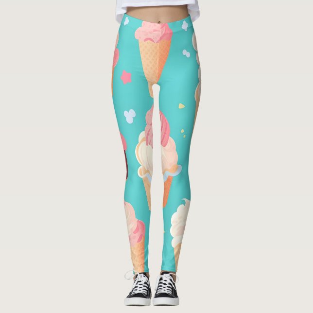 Ice cream Pastel Colourful Personalized Pattern Leggings (Front)