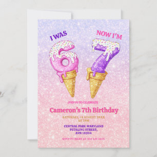 Ice Cream Pastel Glitter 6-7 Kids Birthday Party Invitation