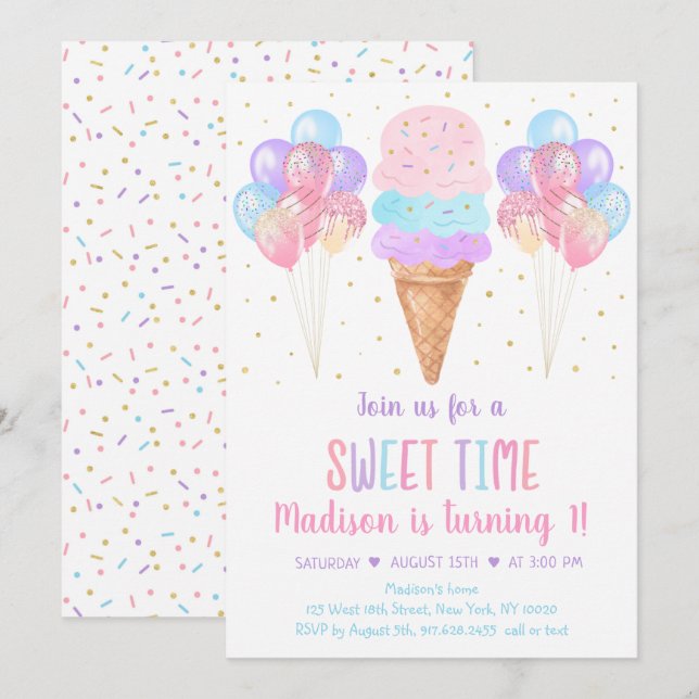 Ice Cream Pastel Rainbow Birthday Invitation (Front/Back)