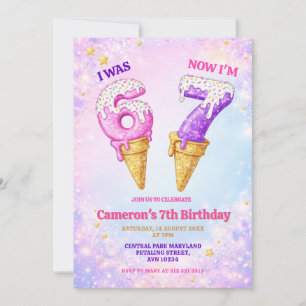 Ice Cream Pastel Sparkle 6-7 Kids Birthday Party Invitation