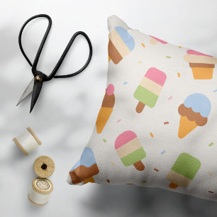 Ice Cream Pattern, Ice Cream Cone, Ice Popsicle Accent Pillow