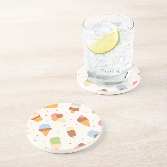 Ice Cream Pattern, Ice Cream Cone, Ice Popsicle Coaster (Side)