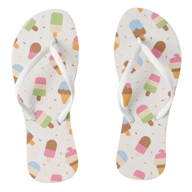 Ice Cream Pattern, Ice Cream Cone, Ice Popsicle Flip Flops (Footbed)