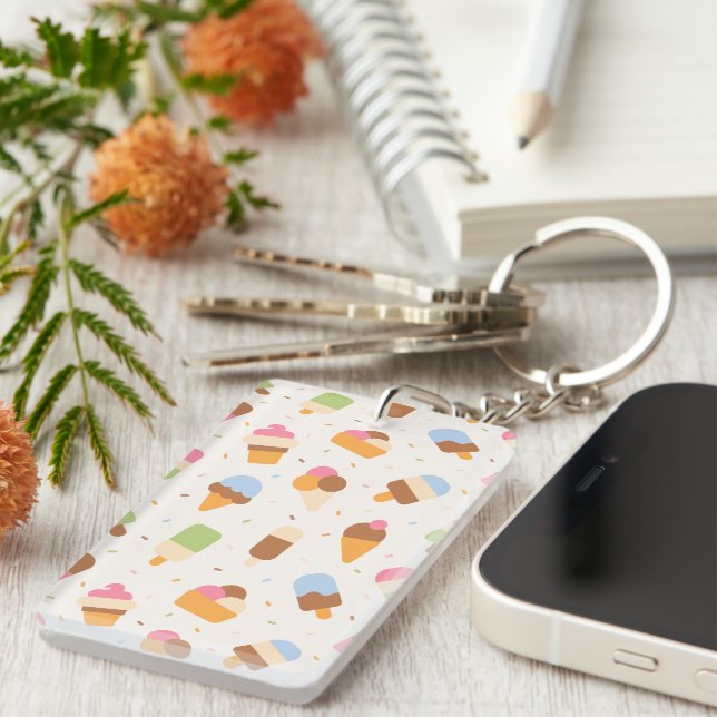 Ice Cream Pattern, Ice Cream Cone, Ice Popsicle Keychain (Front Right)