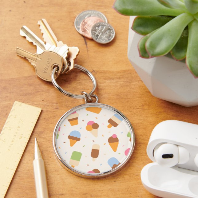 Ice Cream Pattern, Ice Cream Cone, Ice Popsicle Keychain (Desk)