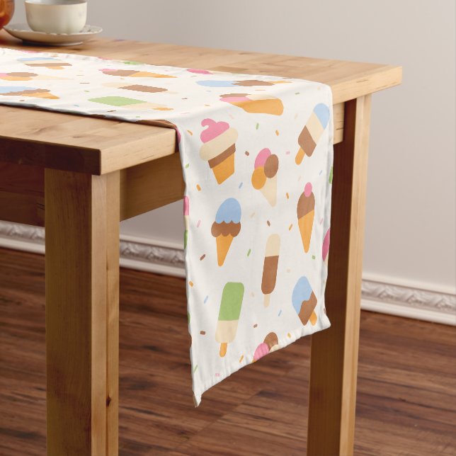 Ice Cream Pattern, Ice Cream Cone, Ice Popsicle Medium Table Runner (In Situ)