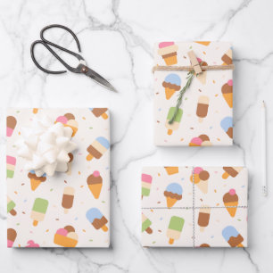 Ice Cream Pattern, Ice Cream Cone, Ice Popsicle Wrapping Paper Sheet