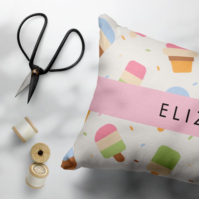 Ice Cream Pattern, Ice Cream Cone, Your Name Accent Pillow (Creator Uploaded)