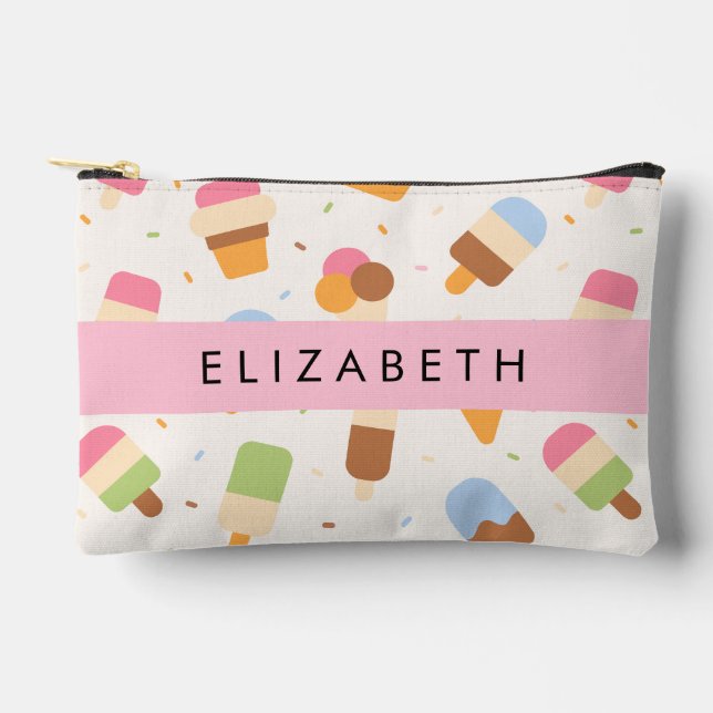 Ice Cream Pattern, Ice Cream Cone, Your Name Accessory Pouch (Front)