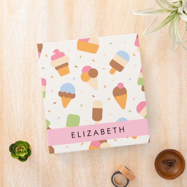 Ice Cream Pattern, Ice Cream Cone, Your Name Binder (In Situ)