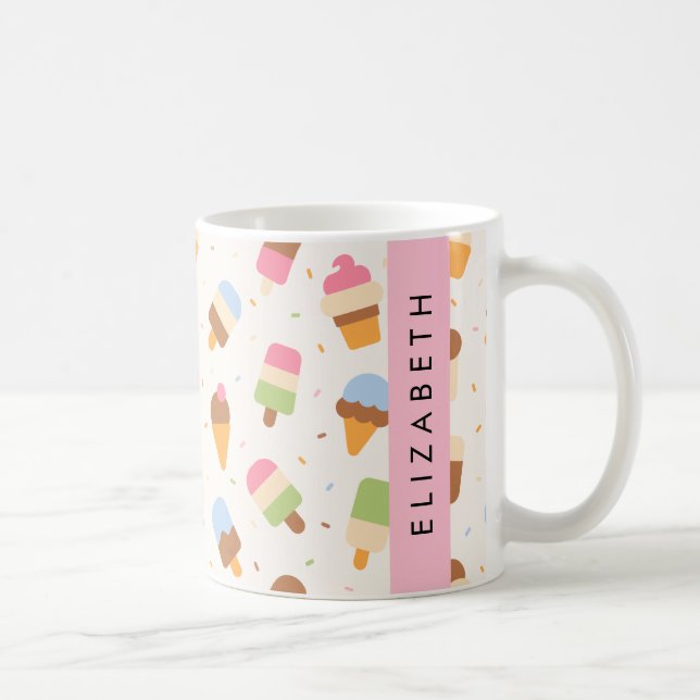 Ice Cream Pattern, Ice Cream Cone, Your Name Coffee Mug (Right)