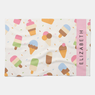 Ice Cream Pattern, Ice Cream Cone, Your Name Kitchen Towel