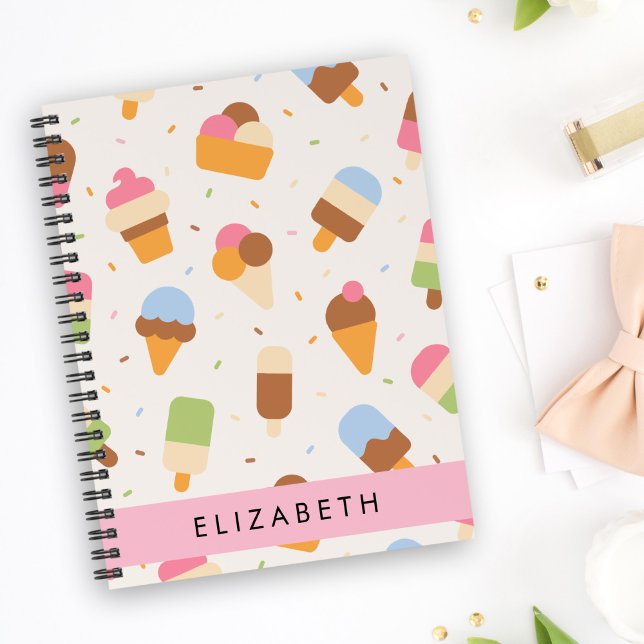 Ice Cream Pattern, Ice Cream Cone, Your Name Notebook (Creator Uploaded)