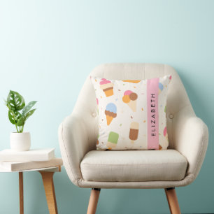Ice Cream Pattern, Ice Cream Cone, Your Name Throw Pillow