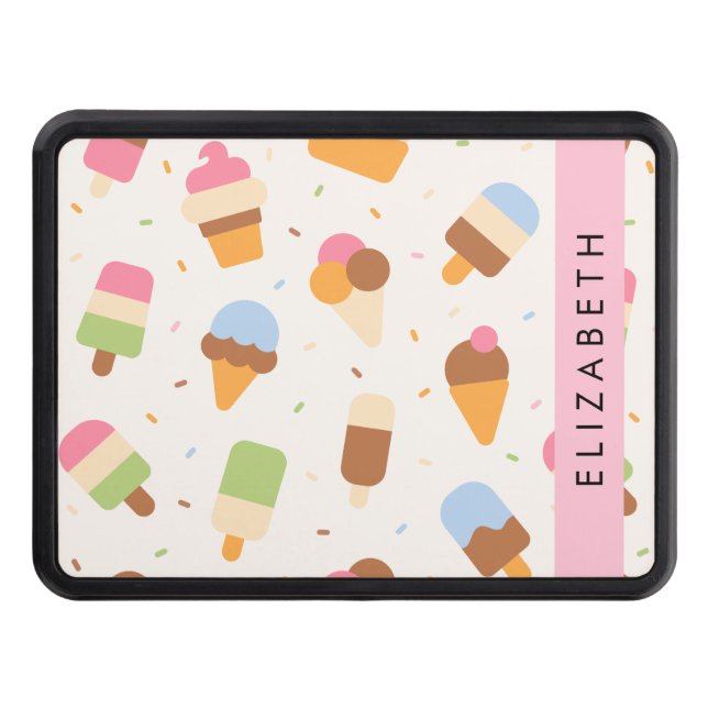 Ice Cream Pattern, Ice Cream Cone, Your Name Trailer Hitch Cover (Front)