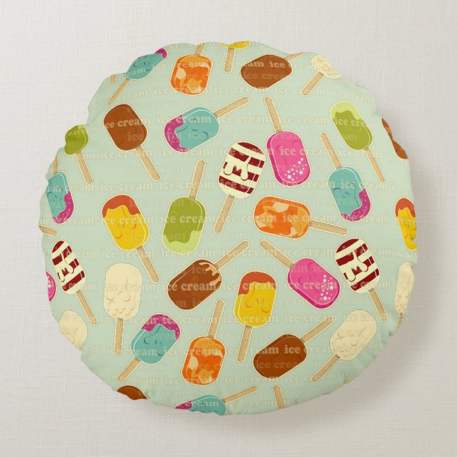 Ice Cream Pattern Round Pillow (Front)