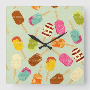 Ice Cream Pattern Square Wall Clock