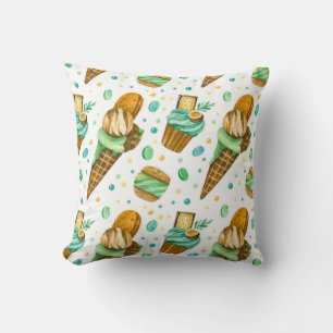 Ice Cream Pattern With Mint Caramel Ice Cream Throw Pillow