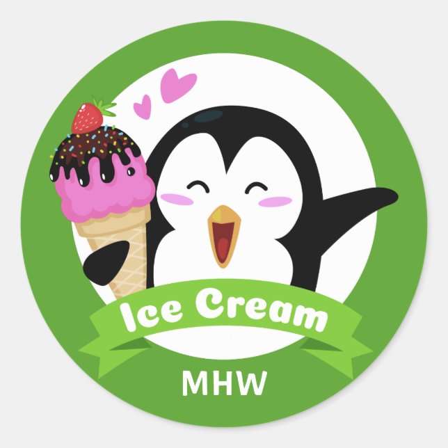 Ice Cream Penguin custom monogram & colour sticker (Front)