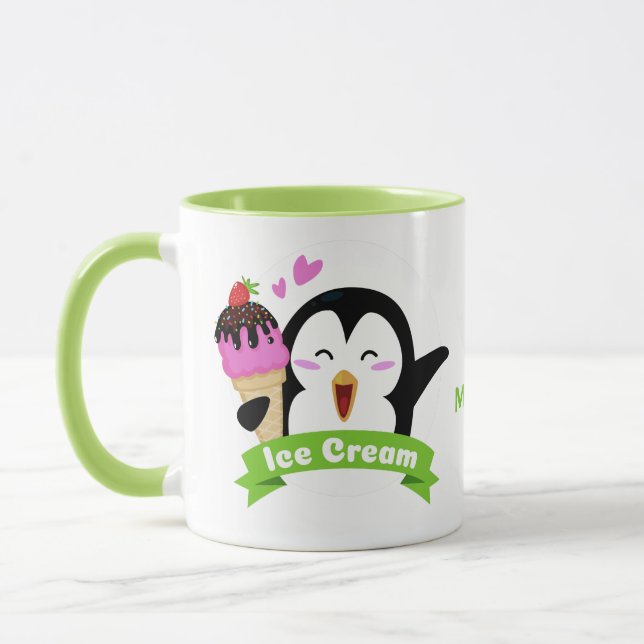 Ice Cream Penguin custom name mugs (Left)