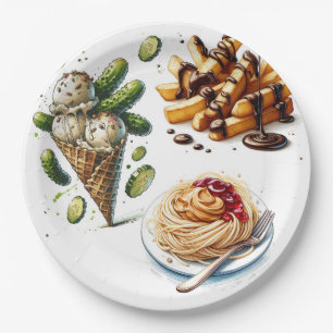 Ice Cream & Pickles Weird Cravings Baby Shower Paper Plate