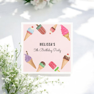 Ice Cream Pink Blue Brown Party Paper Napkin