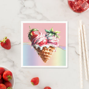 Ice cream pink blue sundae waffle cone heart kids napkin