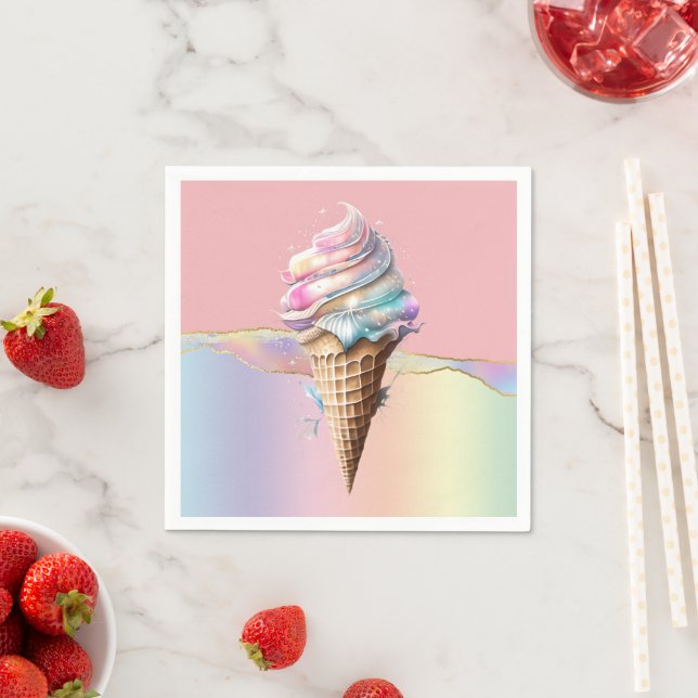 Ice cream pink blue swirl iridescent girly candy napkin (Insitu)