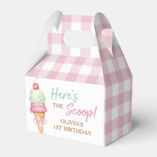 Ice Cream Pink Bow Gingham Birthday Party Favor Box