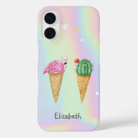 Ice cream Pink Flamingos Cactus Holographic