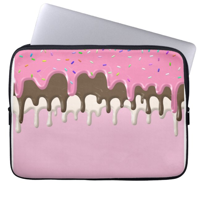Ice cream pink frosting candy sprinkles icing laptop sleeve (Front)