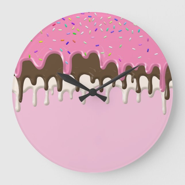 Ice cream pink frosting sprinkles drip large clock (Front)