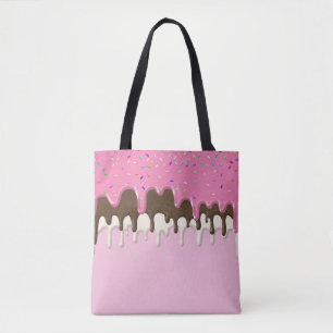 Ice cream pink frosting sprinkles drip tote bag