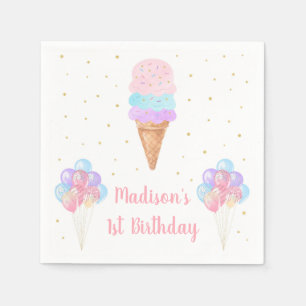 Ice Cream Pink Gold Pastel Birthday Napkin