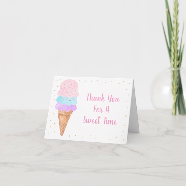 Ice Cream Pink Gold Pastel Birthday Thank You (Front)