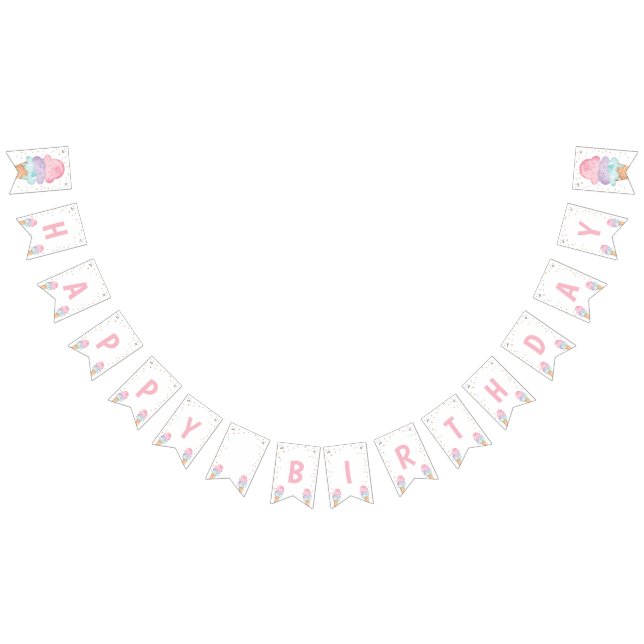 Ice Cream Pink Gold Sweet Birthday Happy Birthday Bunting Flags (All)
