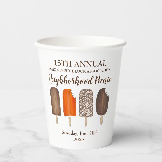 Ice Cream Pops Bars Popsicle Creamsicle Picnic Paper Cups (Front)
