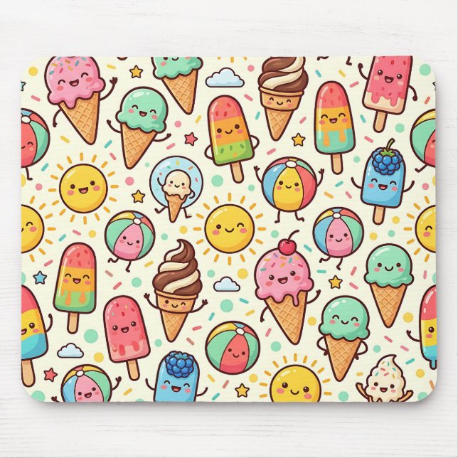 Ice Cream Popsicle Mousepad – Cute Summer Pattern (Front)