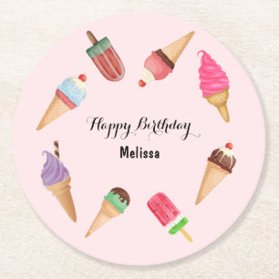 Ice Cream Popsicle Party Pink Paper Coaster