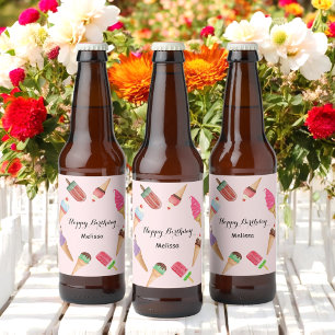 Ice Cream Popsicle Summer Pink Party  Beer Bottle Label