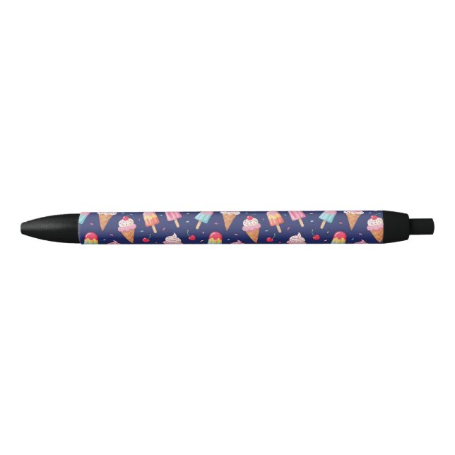 Ice cream, popsicles and cherries pattern black ink pen (Front)